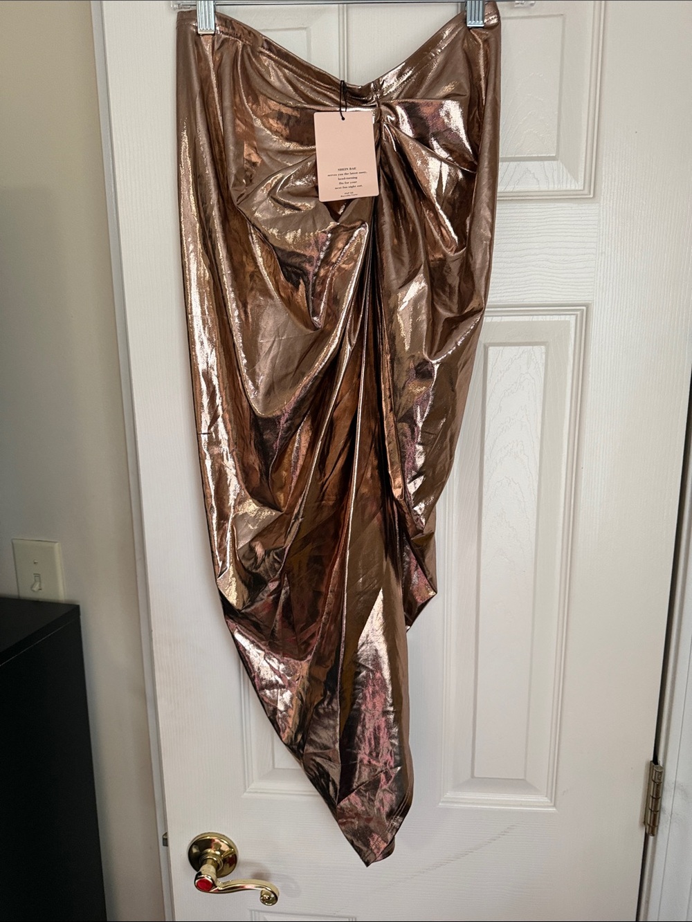SHEIN Metallic Rose Gold Asymmetrical Drape Skirt